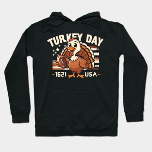 Turkey Day Thanksgiving Turkey Holding Football Hoodie